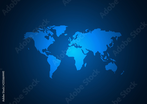 World map isolated on blue background technology concept