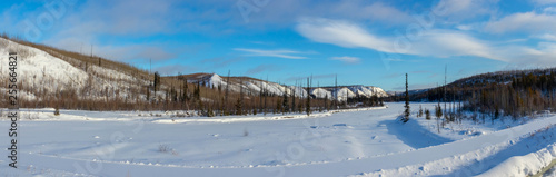 winter landscape with lake and trees