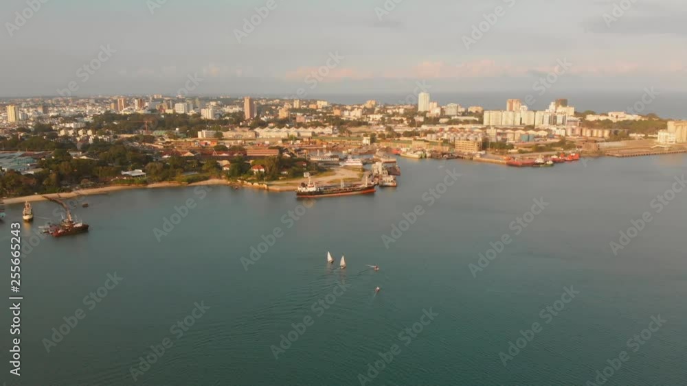 Sailing the harbor of Mombasa, Kenya. Aerial shots during sunset. Sailing the harbor of Mombasa, Kenya. Aerial shots during sunset.