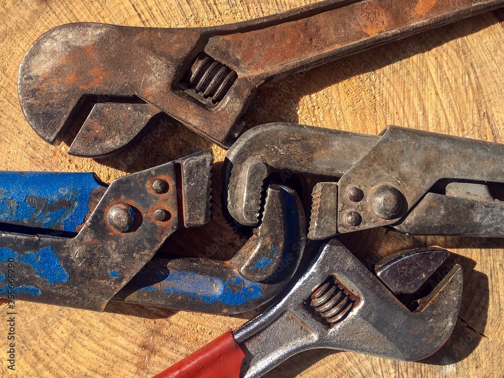 Old tool renovation on wood table Old tool renovation on wood table