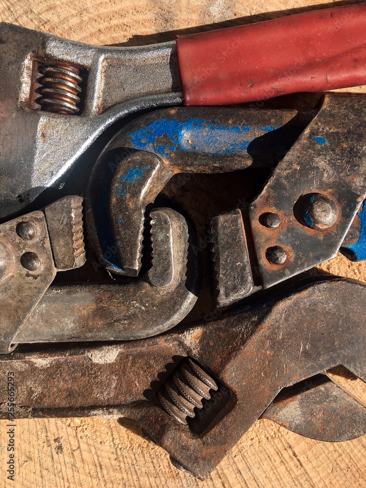 Old tool renovation on wood table Old tool renovation on wood table