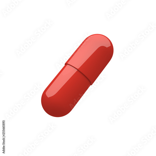 Single Red Pill, on isolated white background - 3D Illustration