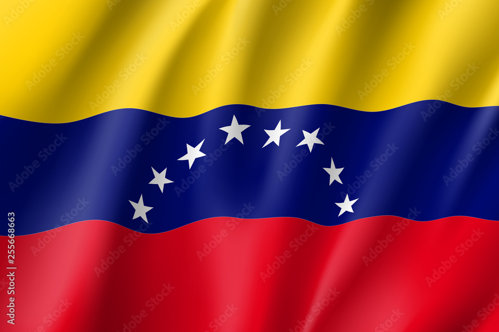 Republic Venezuela national flag. Patriotic symbol in official country colors. Illustration of South America state realistic flag. Vector icon Republic Venezuela national flag. Patriotic symbol in official country colors. Illustration of South America state realistic flag. Vector icon