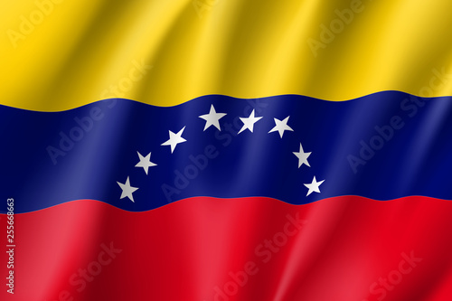 Republic Venezuela national flag. Patriotic symbol in official country colors. Illustration of South America state realistic flag. Vector icon