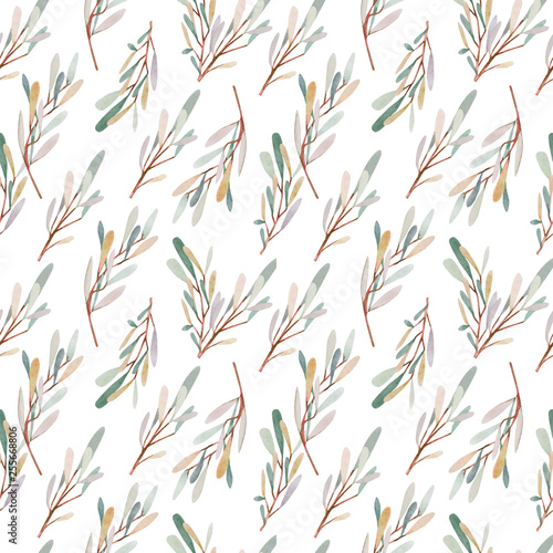 Hand painted abstract watercolor seamless pattern olives branches