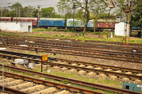 Railway tracks lies together. photo