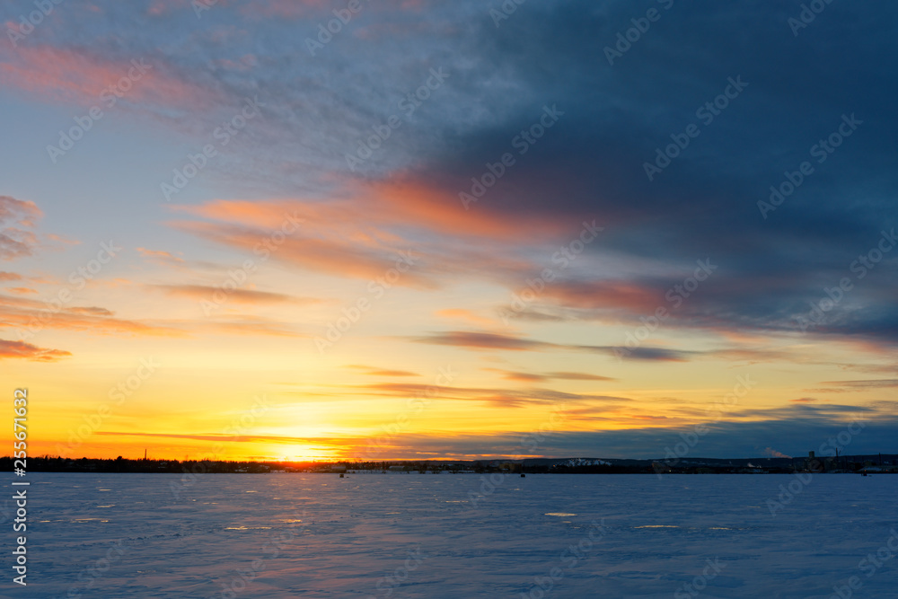Beautiful dreamy sunset over snow