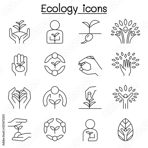 Ecology, Conservation, Eco friendly, save the world icon set in thin line style