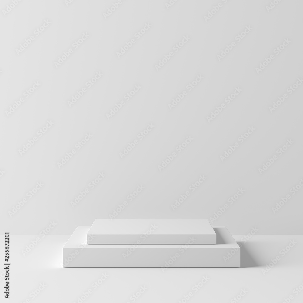 Abstract geometry square shape white color podium on white background for product. minimal concept. 3d rendering - obrazy, fototapety, plakaty 