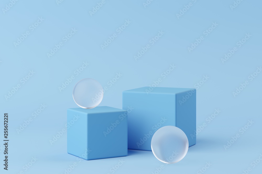 Abstract geometry shape blue color podium with frosted glass on blue background for product. minimal concept. 3d rendering - obrazy, fototapety, plakaty 
