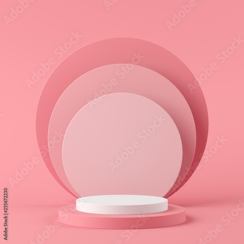 Abstract geometry shape white color and pink color podium on pink color background for product. minimal concept. 3d rendering