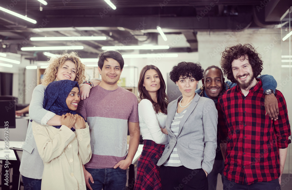 Obraz premium portrait of young excited multiethnics business team