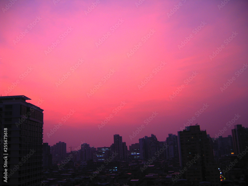 Macao, China - 07/18/2005: Peaceful purple sky in Macao before the destructive storm hit