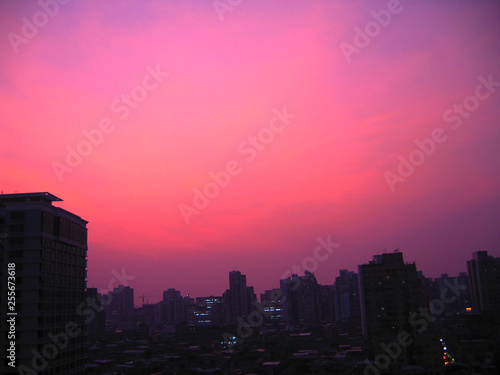 Macao  China - 07 18 2005  Peaceful purple sky in Macao before the destructive storm hit