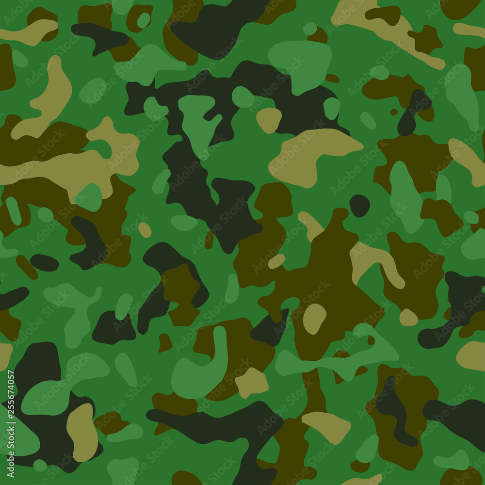 Camouflage pattern. Green military uniform. Camo texture, seamless vector background.