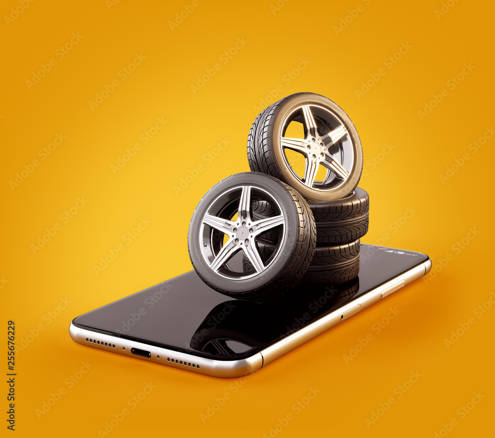 Unusual 3d illustration of car tires on a smartphone screen. Tire Size  Calculator. Choosing and buying tires online concept. Stock Illustration |  Adobe Stock