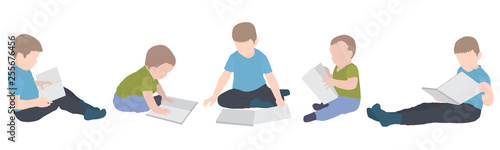 Set of reading boys. Vector illustration.