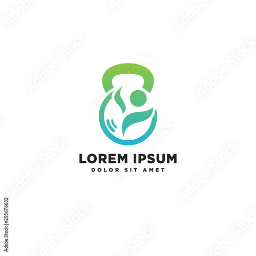fitness kettlebell human logo template vector illustration icon element isolated