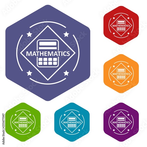 Mathematics icons vector colorful hexahedron set collection isolated on white 