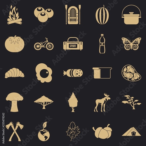 Hiking in the wilderness icons set. Simple set of 25 hiking in the wilderness vector icons for web for any design