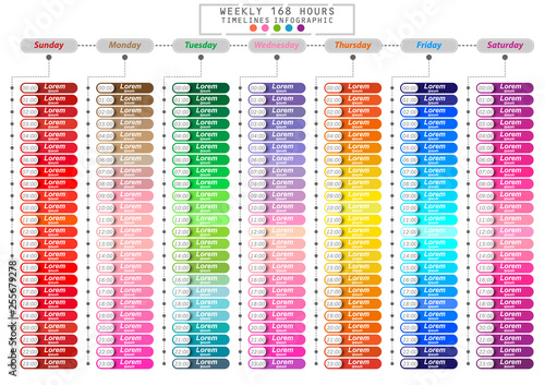 Modern business vertical hourly timeline process chart infographics template.  Abstract elements of graphic weekly and 168 hourly plan. Vector EPS10 photo