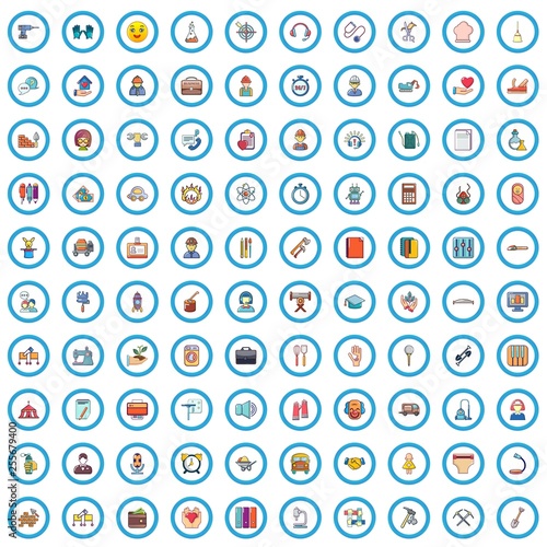 100 helper icons set. Cartoon illustration of 100 helper vector icons isolated on white background