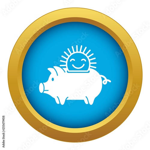 Sun piggybank icon blue vector isolated on white background for any design