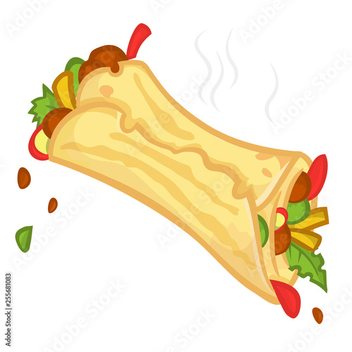 Cartoon falafel icon.  Vector illustration of falafel roll. Isolated