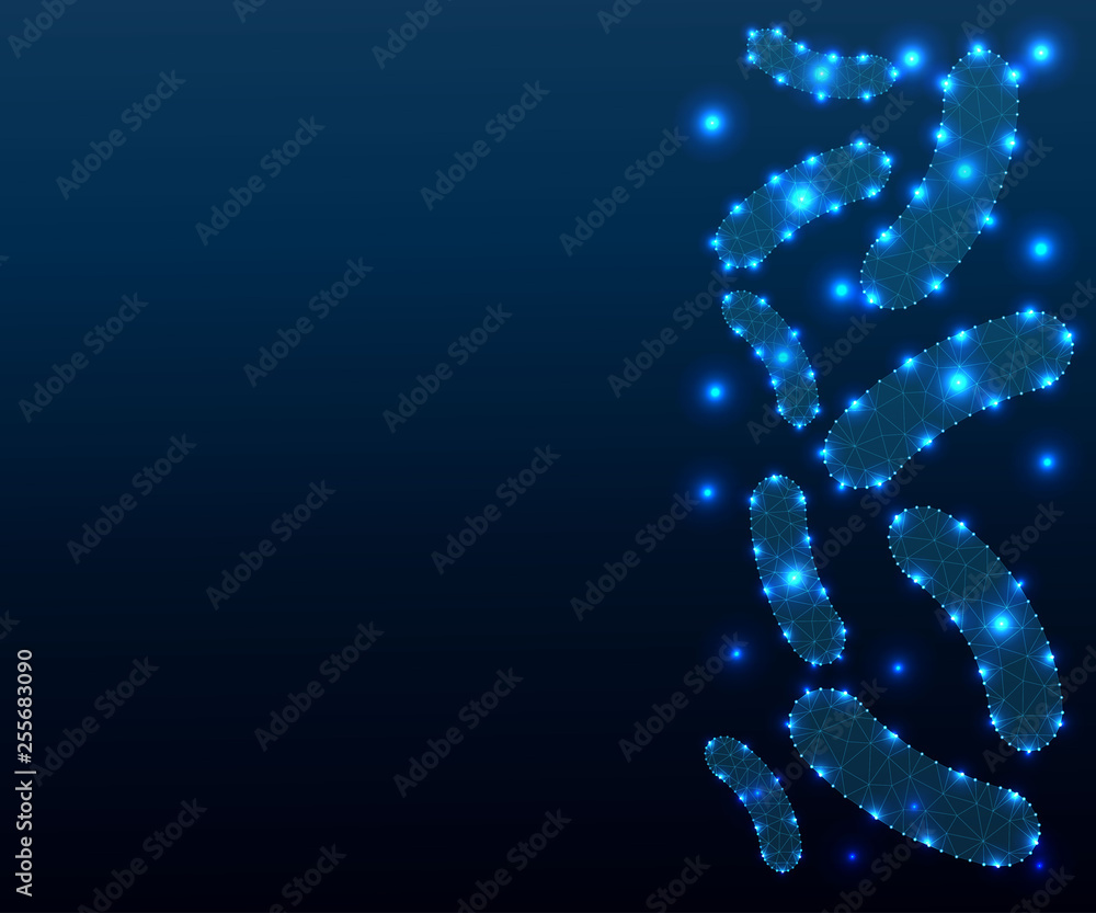 Bacteria probiotics, polygon, blue 10 Bacteria probiotics, polygon, blue 10