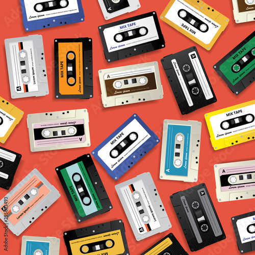 Vintage Retro Cassette Tape Pattern Design Template Vector Illustration