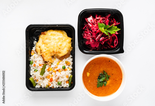 Meal delivery - soup, salad, rice and mea