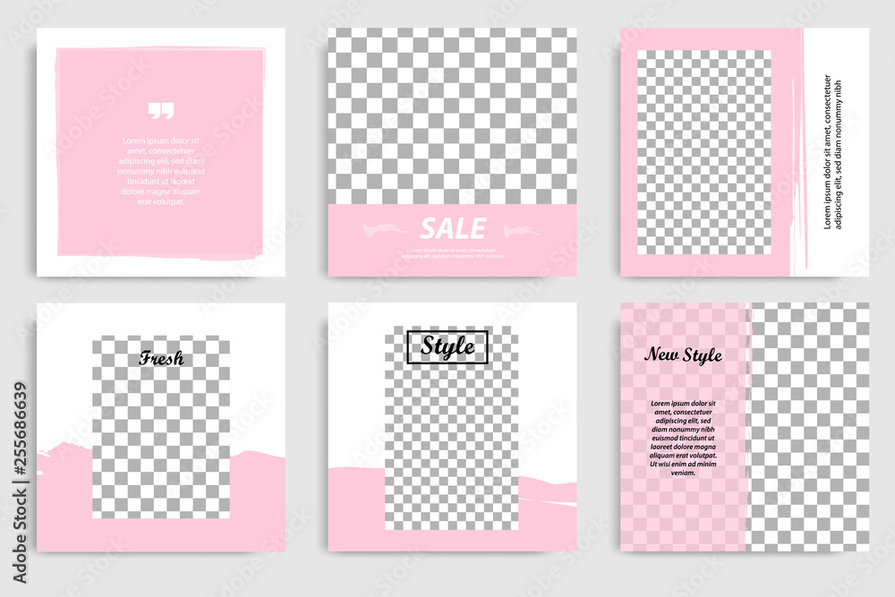 Editable continuous set square abstract marble texture banner template for social media post and cover. Minimalist design background in soft pink color. Editable continuous set square abstract marble texture banner template for social media post and cover. Minimalist design background in soft pink color.