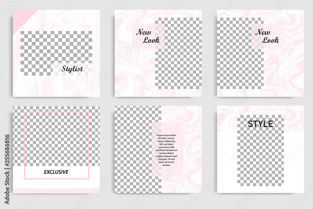 Editable continuous set square abstract marble texture banner template for social media post and cover. Minimalist design background in soft pink color. Editable continuous set square abstract marble texture banner template for social media post and cover. Minimalist design background in soft pink color.