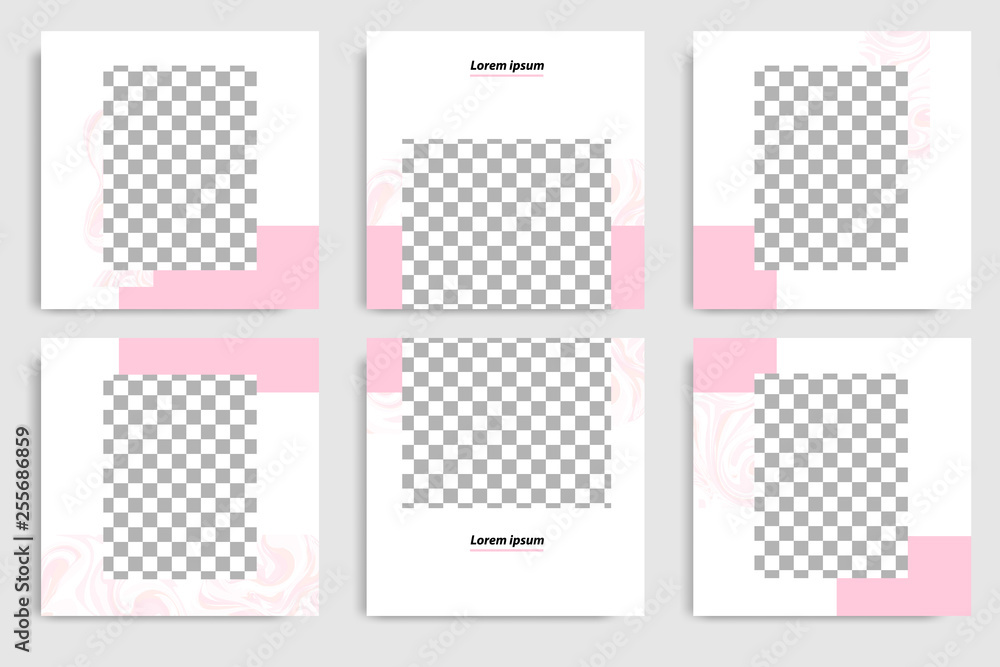 Editable continuous set square abstract marble texture banner template for social media post and cover. Minimalist design background in soft pink color. 