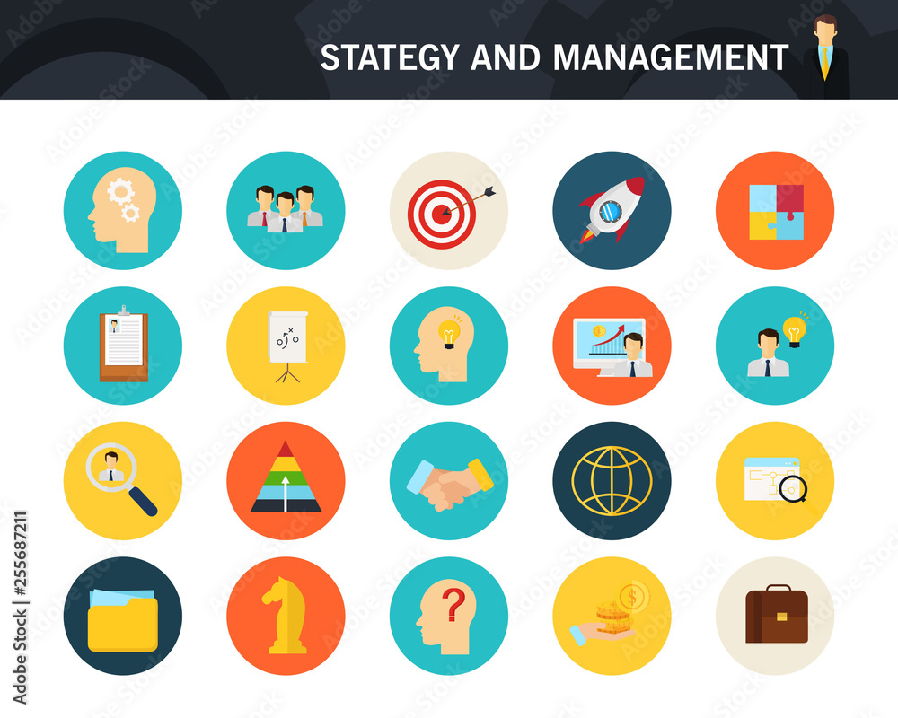Strategy and management concept flat icons Strategy and management concept flat icons