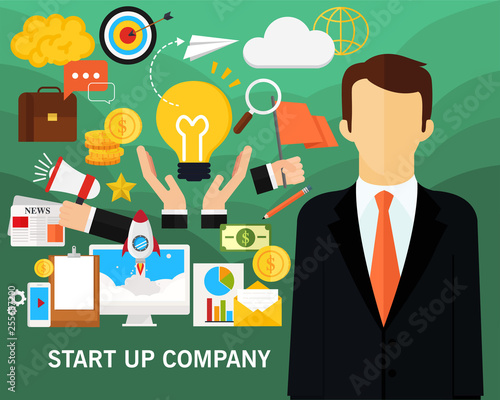 Startup Company concept background .Flat icons
