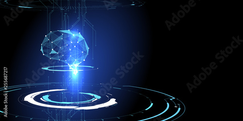 Three-dimensional interface technology, science fiction scene.