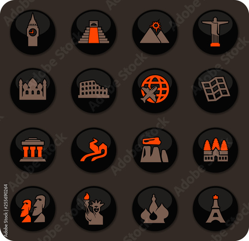Travel and Wonders icons set