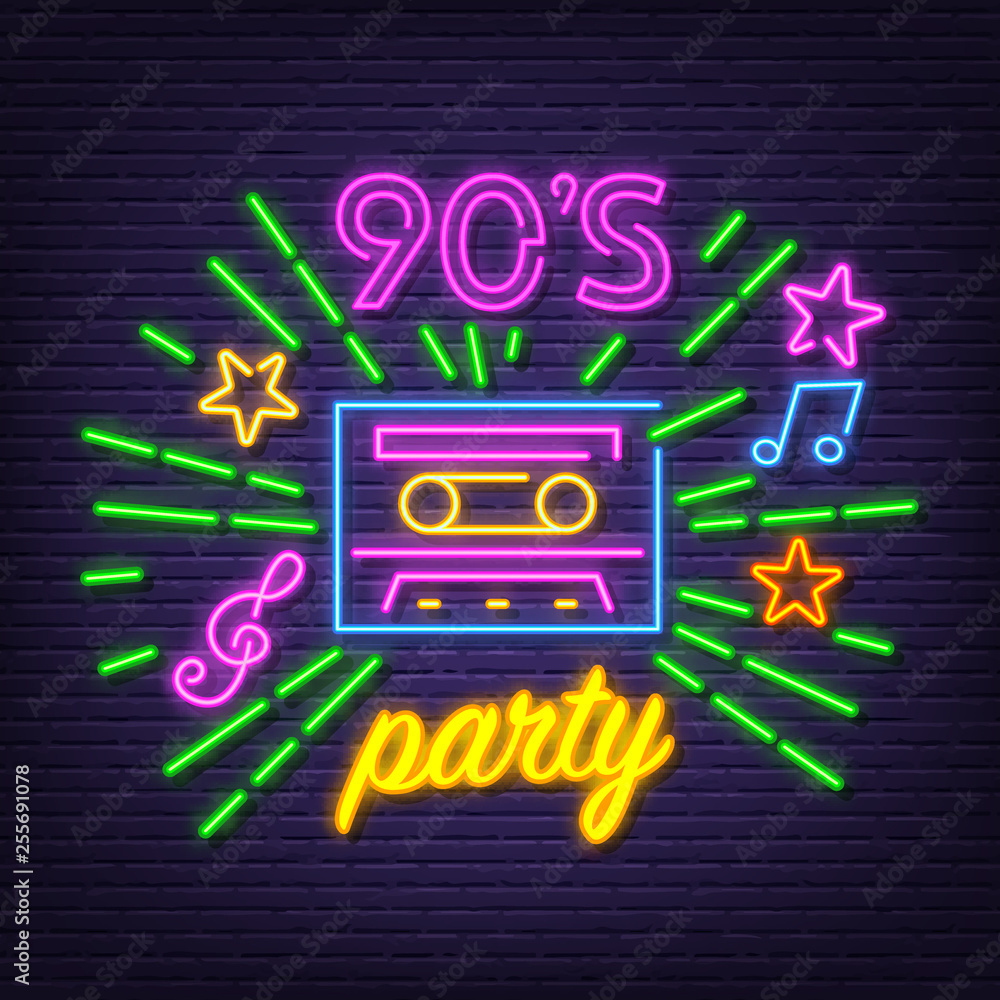 Fotografie 90's party neon symbol