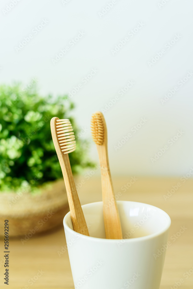 Two wooden toothbrushes Two wooden toothbrushes