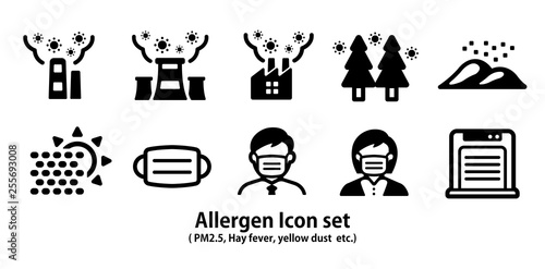 Allergen icon set ( pm2.5, hay fever, yellow dust etc.)
