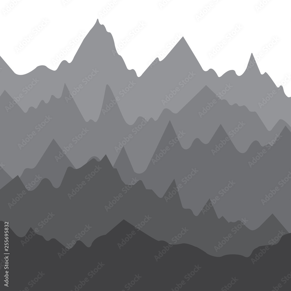 Vector landscape with silhouettes of mountains, nature background