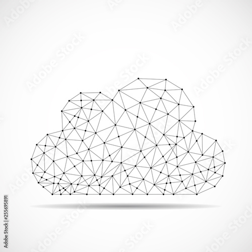 Cloud of lines and dots, abstract polygonal structure cloud of connected points