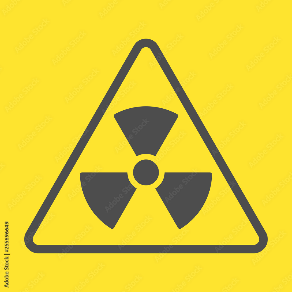 Radioactive zone, vector sign or symbol. Warning radioactive zone in triangle icon isolated on yellow background with stripes. Radioactivity. Dangerous Radioactive zone, vector sign or symbol. Warning radioactive zone in triangle icon isolated on yellow background with stripes. Radioactivity. Dangerous