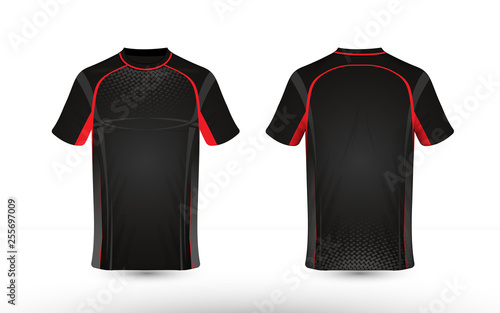 Black and red layout e-sport t-shirt design template