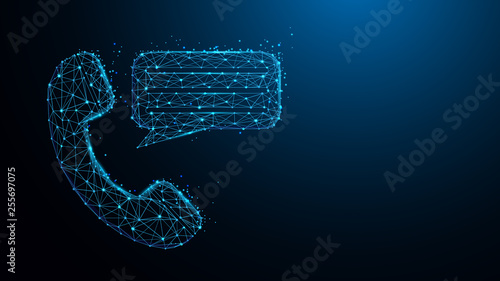 Phone with chat messages icon from lines, triangles and particle style design. Illustration vector