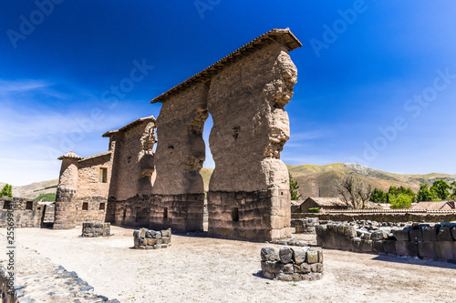 The clay walls of the ancient Raqch'i in the Andes