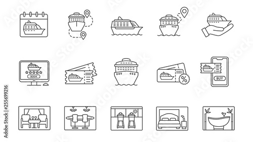 Cruise linear icons set