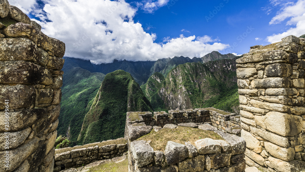 Stone walls of ancient Machu Picchu