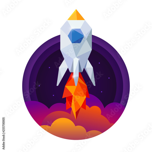 Symbol of space rocket and sky
